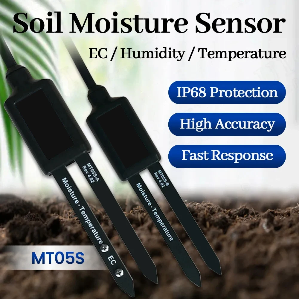 Soil Moisture Temperature EC Sensor Flat Probe Module IP68 High Precision Measure Conductivity Transmitter 5M Output 1-Wire BUS