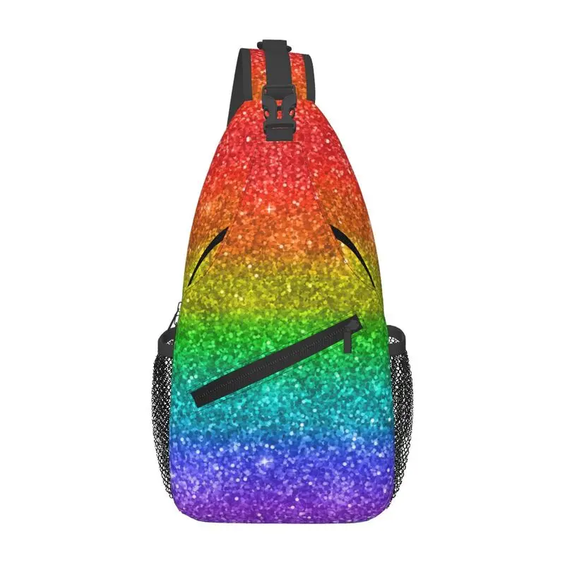 Mochila de hombro con purpurina personalizada para hombre, bolso cruzado de pecho con bandera de arco iris, LGBT, Orgullo Gay, informal, para viajes y ciclismo