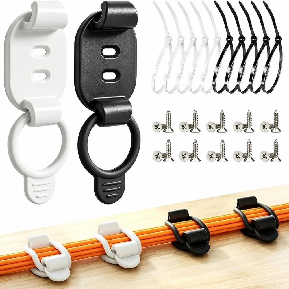 10pcs Portable Self Adhesive Cable Management Clips Adjustable Strong Bond Cord Organizer Reusable Cable Ties Home