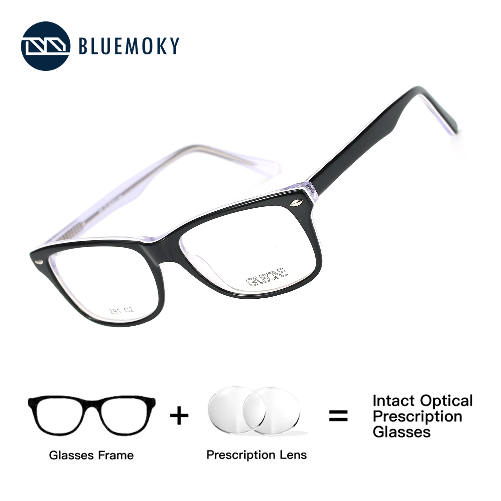 

BLUEMOKY Acetate Square Custom Prescription Glasses Men's Myopia Eyeglasses Progressive ﻿Graduated Anti Blue Light