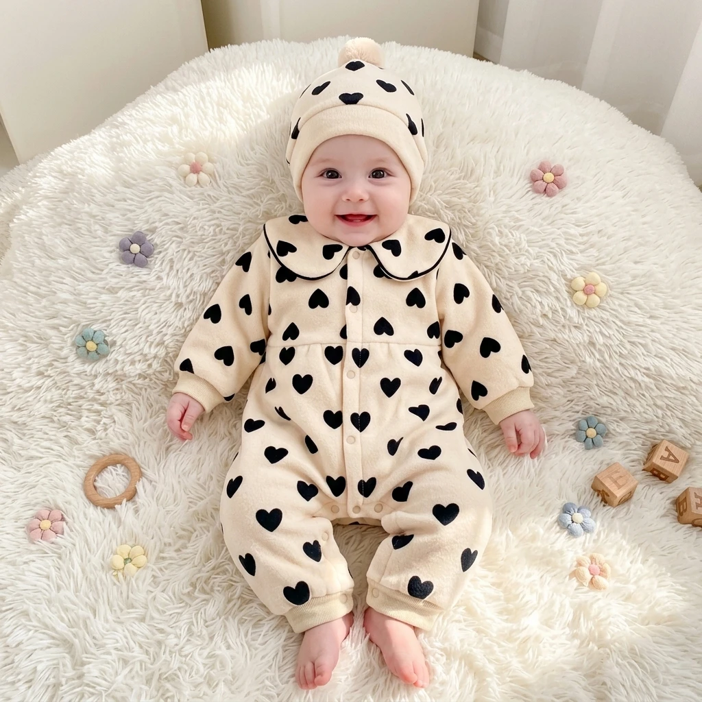 Sanlutoz Long Sleeve Heart Infants Winter Ropmers Baby Girls Baby Clothes Clothing Cute