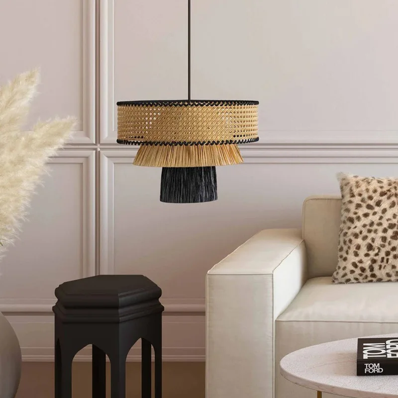

Nordic Natural Rattan Pendant Lights Retro Woven Chandeliers For Living Room Restaurant Creative Handmake Weaving Chandelier