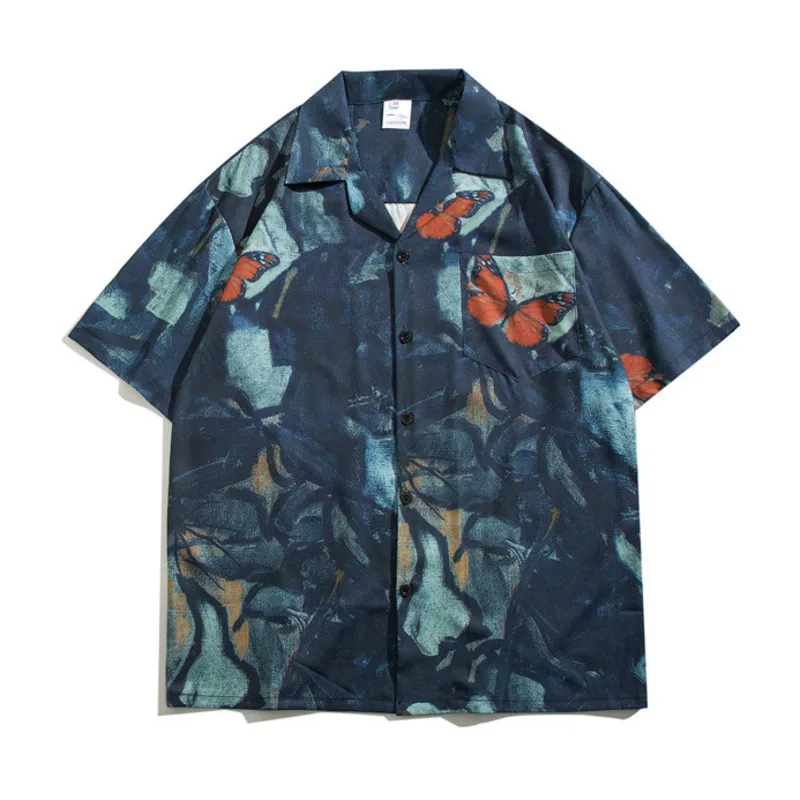 Hip Hop Mens Hawaiian Holiday Beach Shirts Streetwear Full Printed Revere Collar Short Sleeve Shirt Tops Y2K Clothes