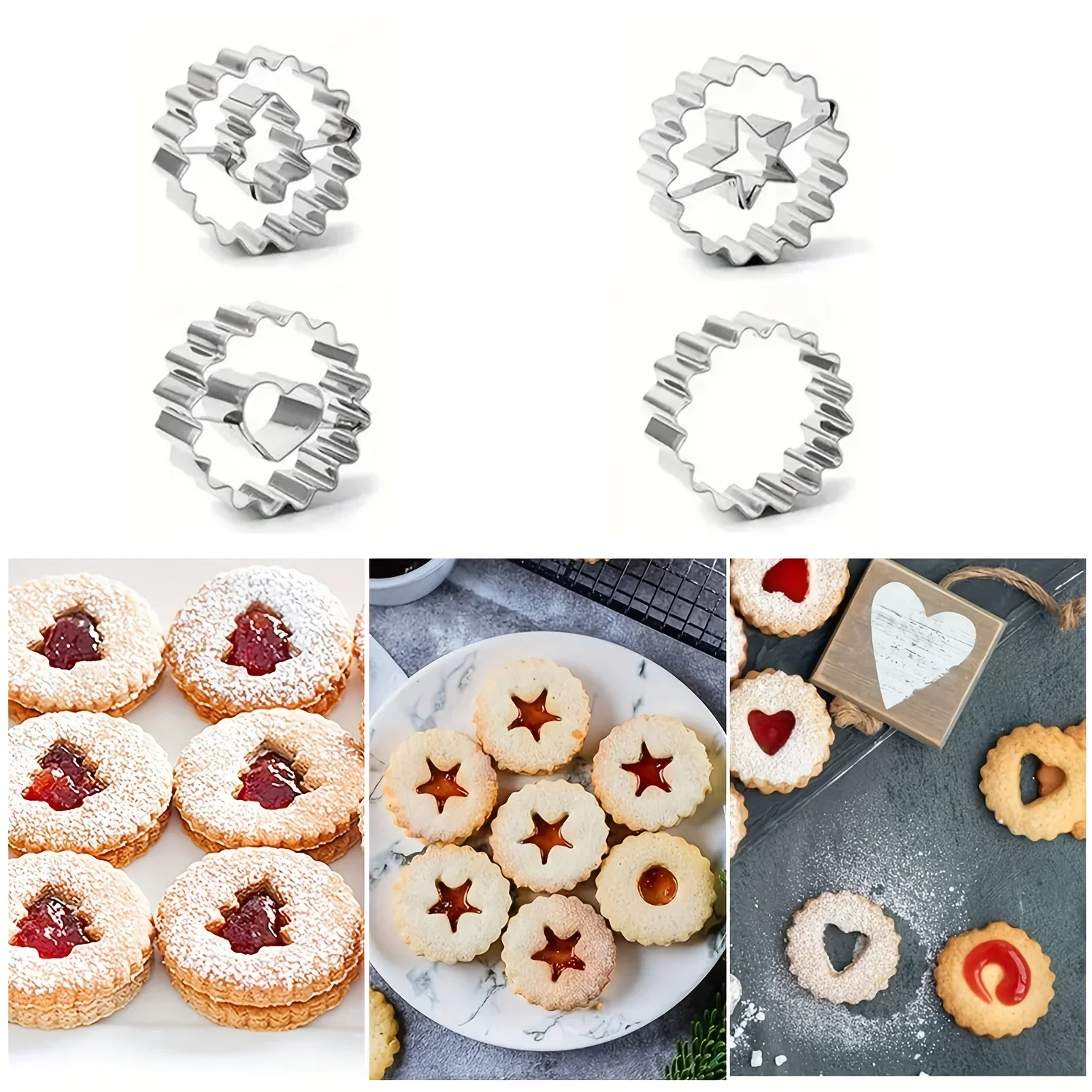 [4-teiliges Edelstahl Linzer Keksausstecher-Set] Vielseitige Feiertags-Keksformen aus Edelstahl