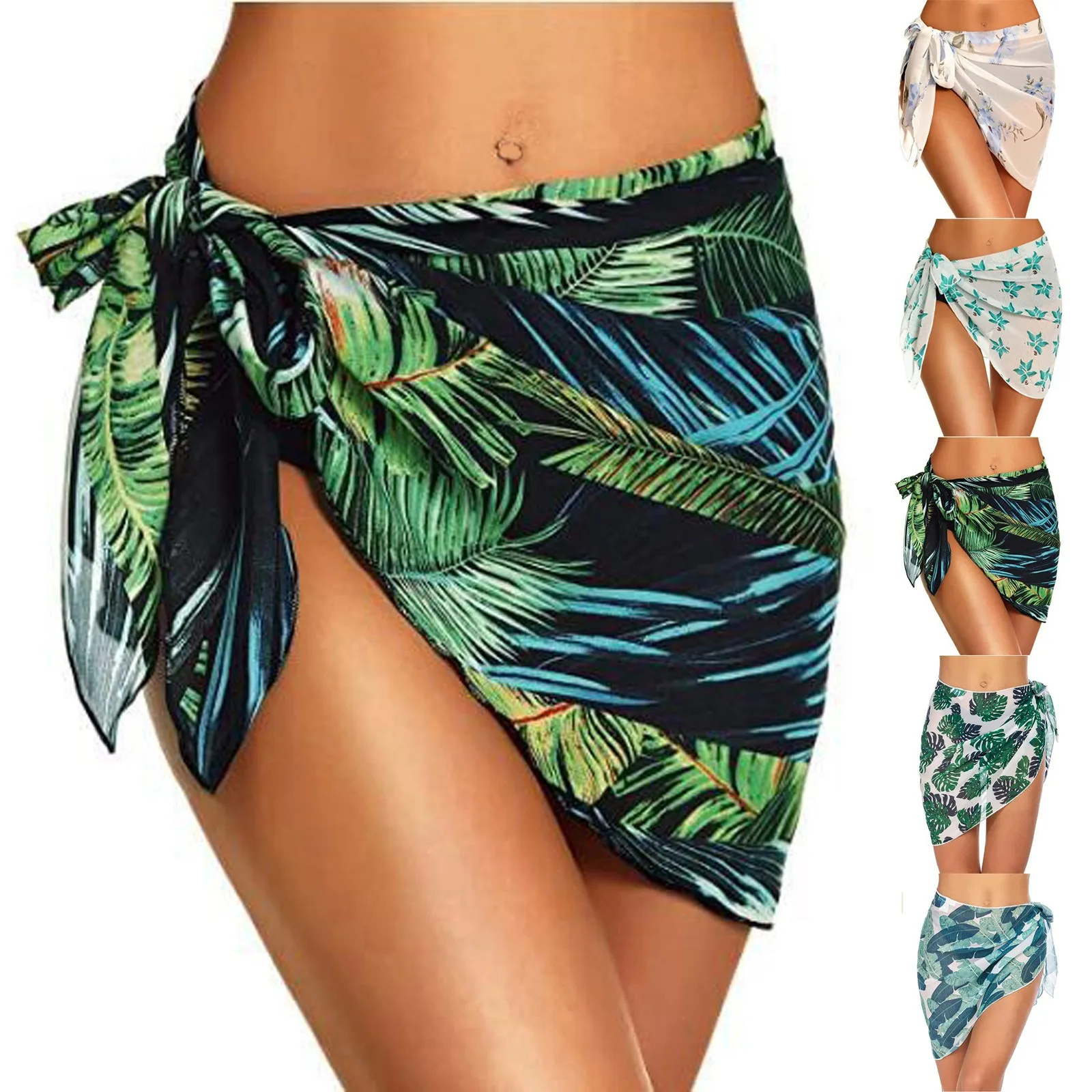 

Summer Bikini Wrap Sheer Coverups Set Women Print Short Sarongs Swimsuit Beach Short Skirt Chiffon Scarf Cover Ups for Swimwear