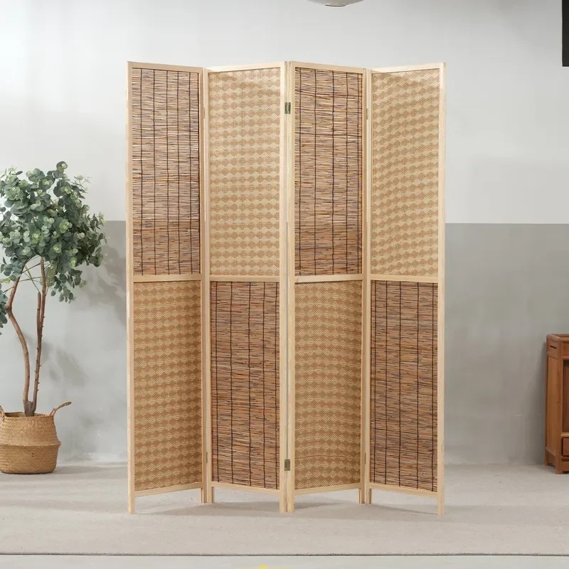 Nanzhu Silk Screen Simple Office Home Porch Hotel Movable Folding Partition Paper Rattan Woven Divider