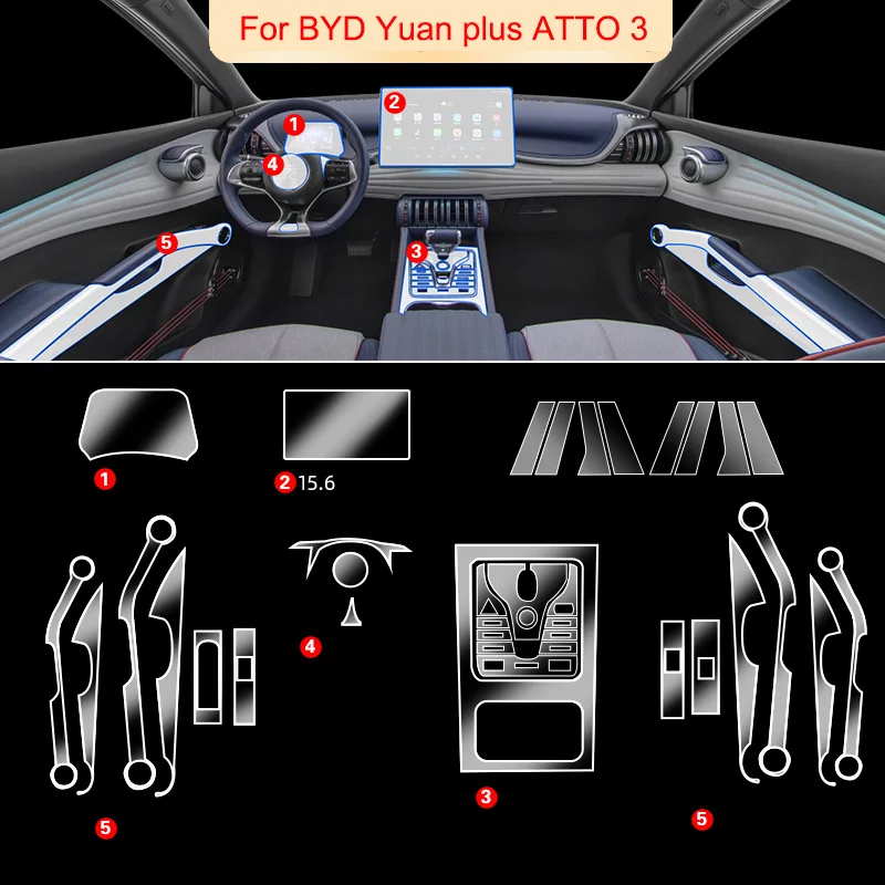 

For BYD Yuan Plus ATTO 3 TPU Transparent Protective Film Car Interior Sticker Center Console Navigator Gear Door Car Accessories