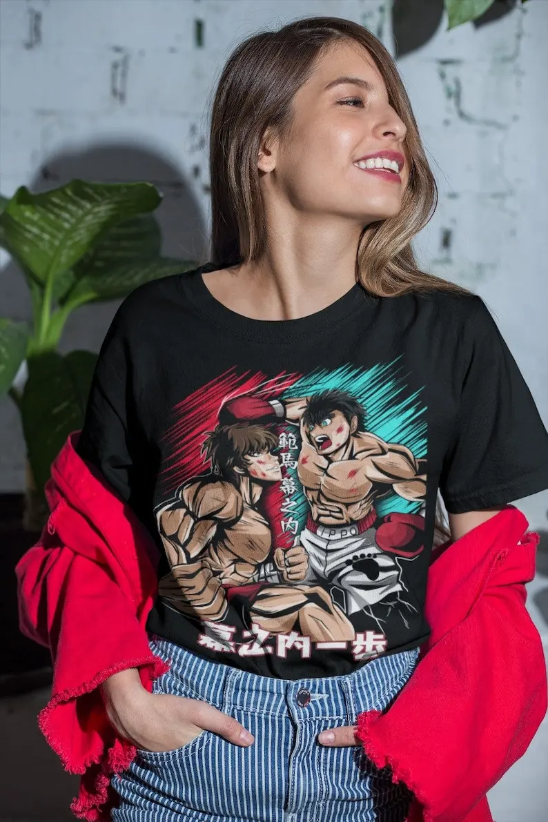 Ippo Vs Baki T-shirt Kamogawa Boxing Gym Ippo Baki Anime Sport Shirt All Size