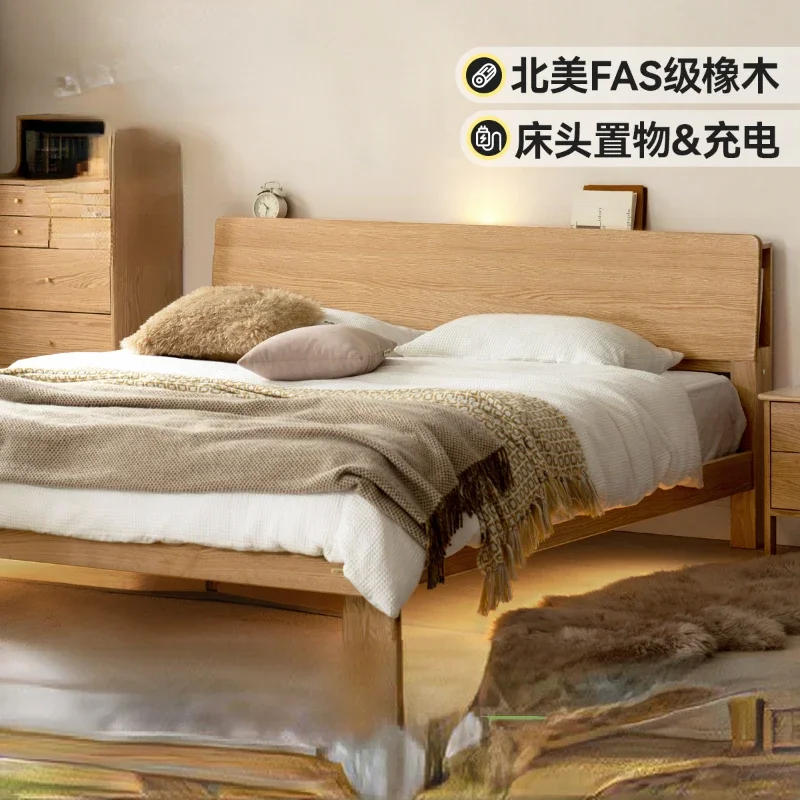 

Кровать из цельного дерева, скандинавская домашняя дубовая прикроватная тумбочка для хранения вещей, односпальная двуспальная кровать, современный минималистичный ночник для спальни, брачная кровать