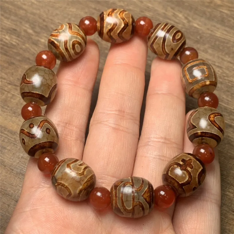 Tibetan-Style Old Scale - Bracelet, Agate With High Oil Content And Aged Patina Multi-Gem Dzi Bead