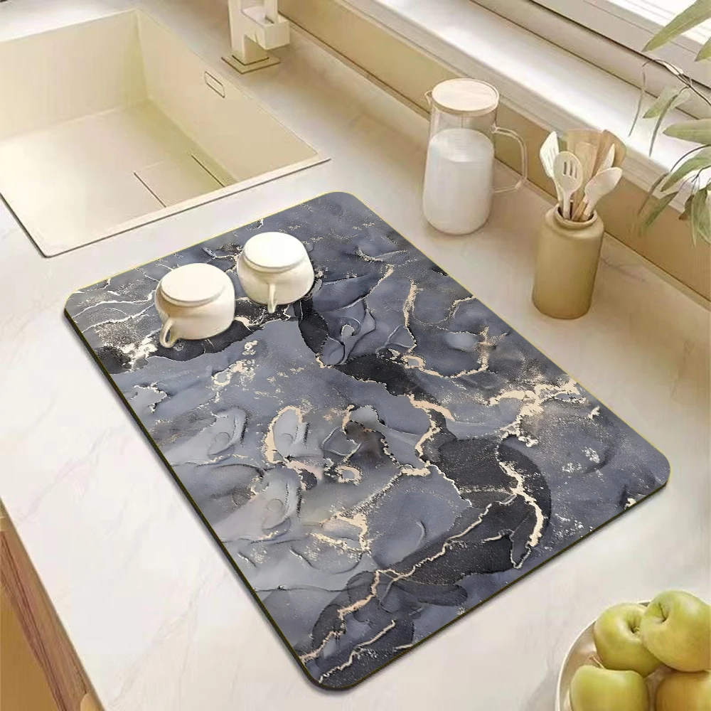 Marble Pattern Drying Mat Kitchen Countertop Absorbent Table Mat Non-Slip Heat-Resistant Quick-Dry Easy To Clean Coffee Bar use