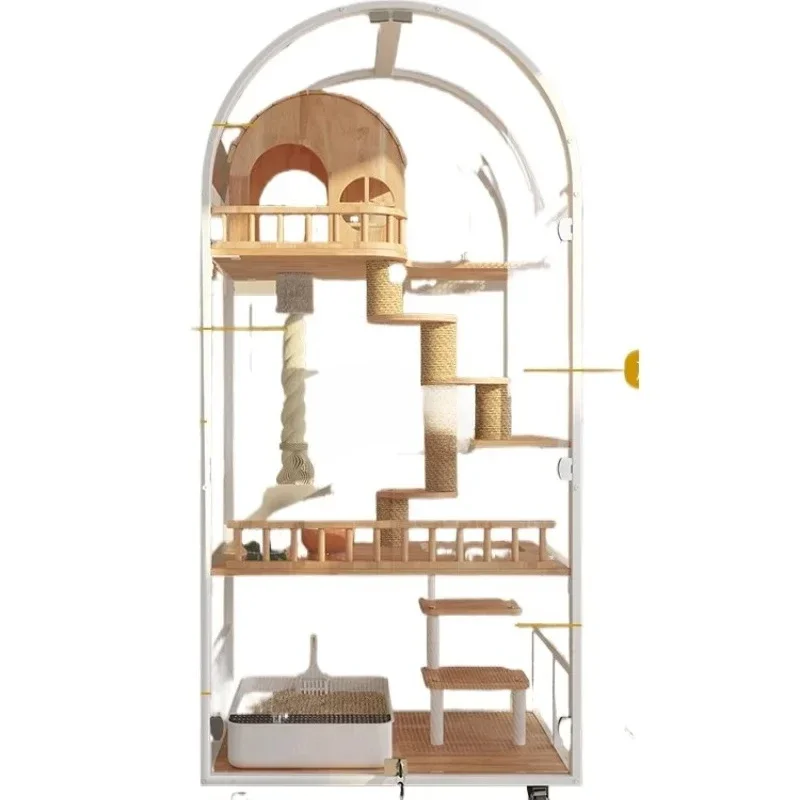 Yjq Arch Cat Villa Short Foot Luxury Panoramic Tempered Glass House Solid Wood High-Grade Cat Cage Cabinet
