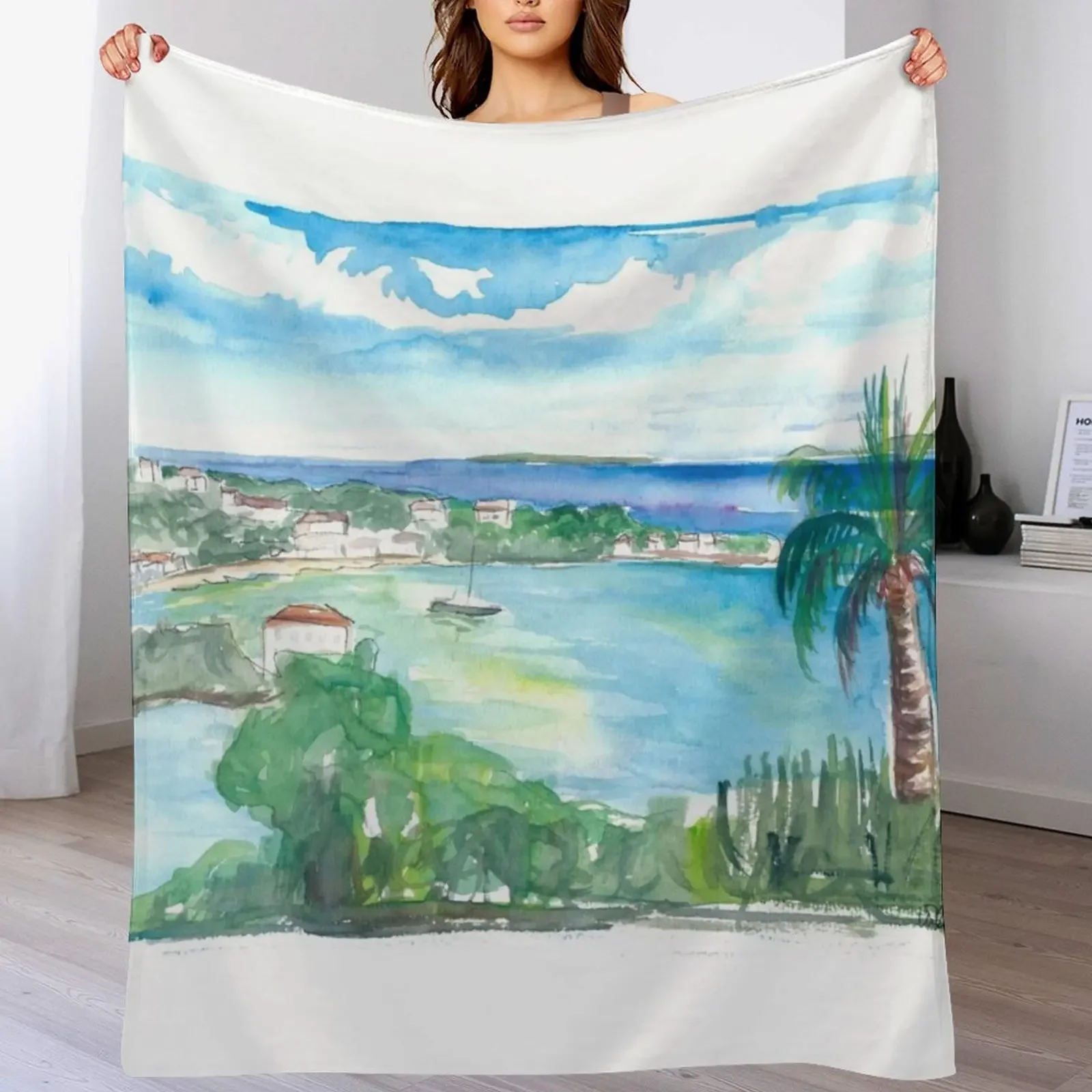 

Cruz Bay US Virgin Islands Seaview Scene on Saint John Throw Blanket Softest Single Bed Fashionable Soft Plaid Blankets