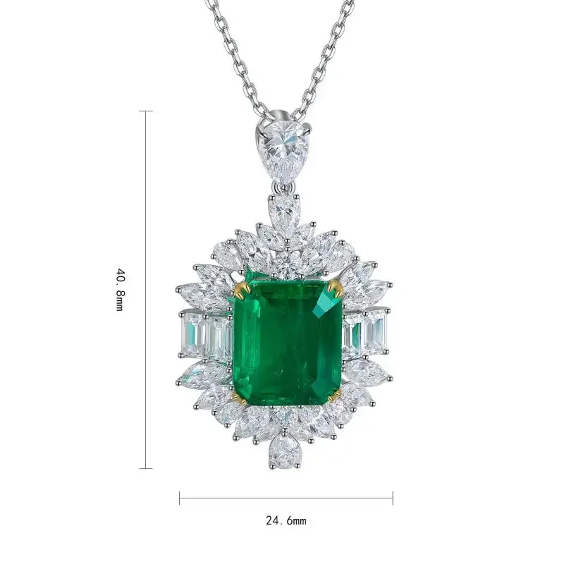 

RUIF 2024 Hot Sale S925 Silve Main Stone 9ct Necklace Emerald Shape Lab Grown Emerald Classic Style