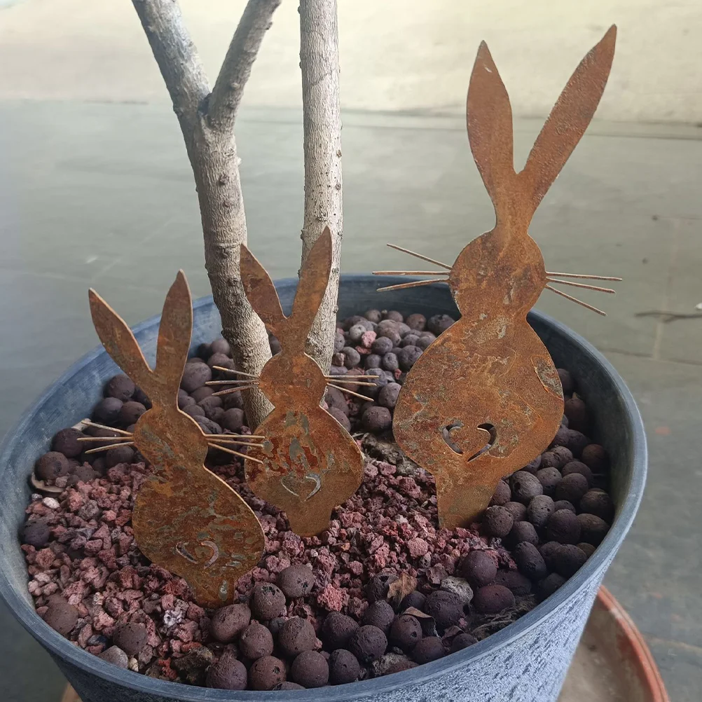 3 Pcs Rabbit Yard Plugin Bunny Lawn Sign Gardening Decor Land Animals Decorative Insert Stake Cross Metal