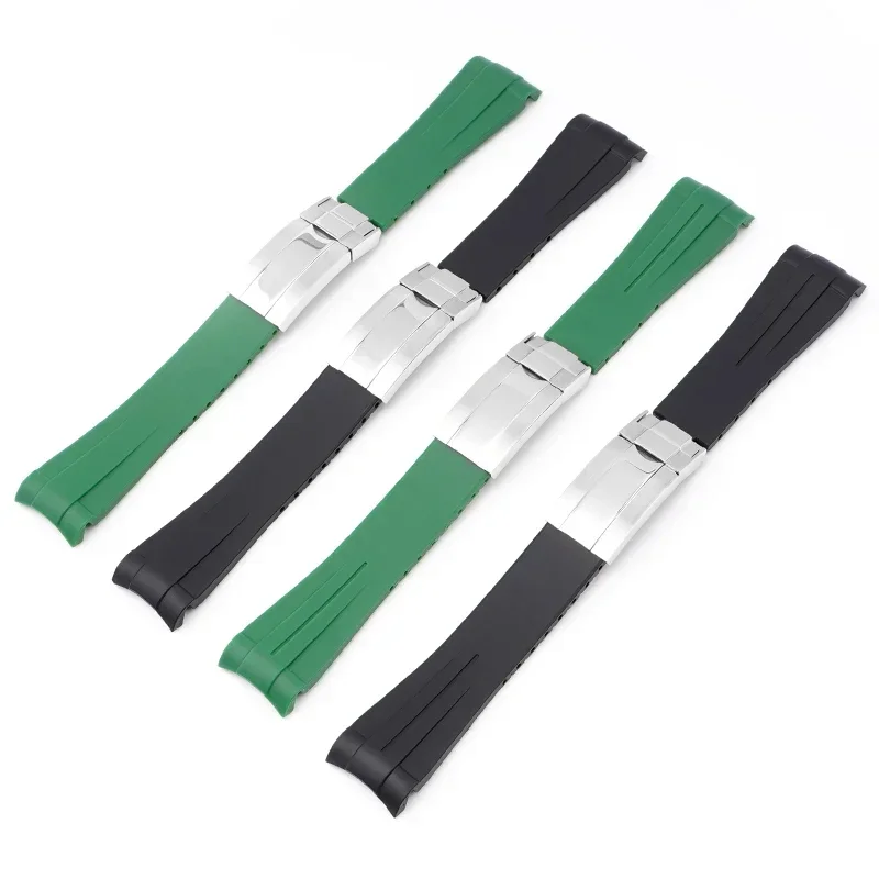 TPU Rubber Strap for Rolex Submariner Black Green Water Ghost 126613 12610 Curved End Diving Silicone Watch Band Bracelet 21mm