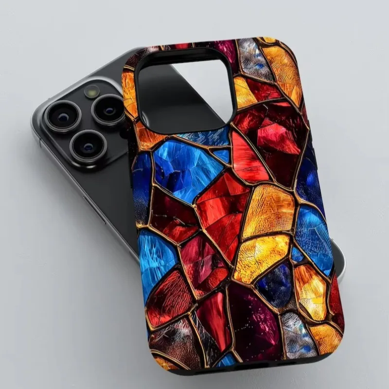 Colorful Vibtant Faux Stained Glass Phone Case For IPHONE 16 15PRO MAX 14 13 12 11 Acrylic TPU Two in one magnetic Phone Cases