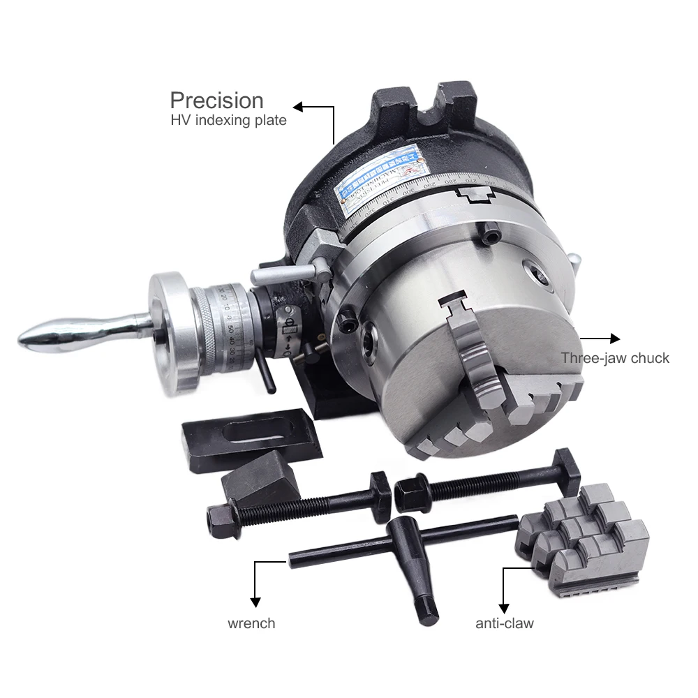 4/6 Inche Three-jaw Chuck Milling Machine Indexing Head Rotary Table Universal Indexing Plate Rotating Vertical Horizontal