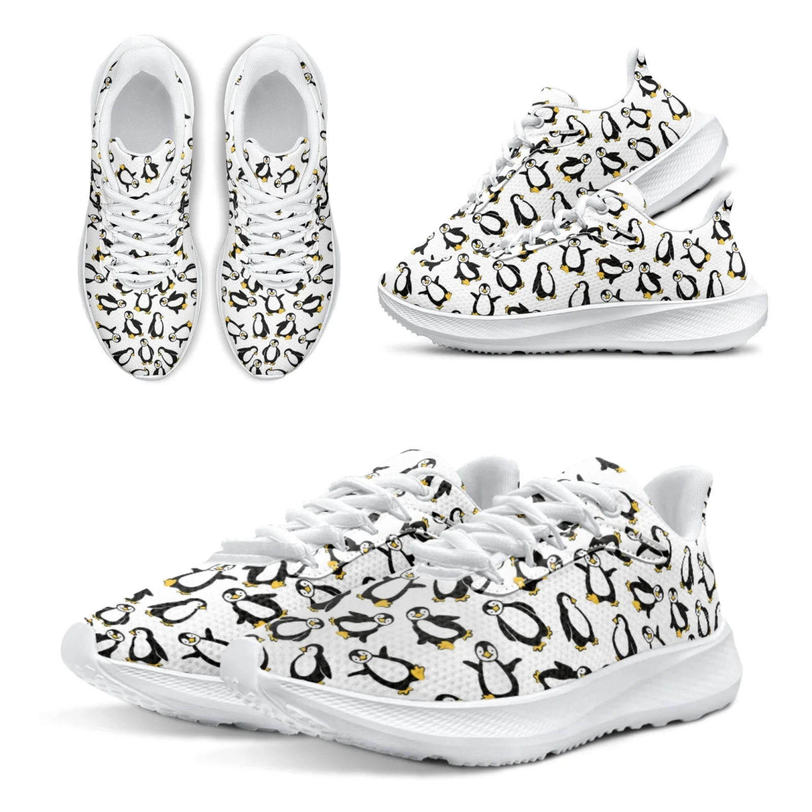 

INSTANTARTS Cute Cartoon Penguin White Running Shoes For Women Lightweight And Breathable Girls' Sneakers Animal Tennis Shoes