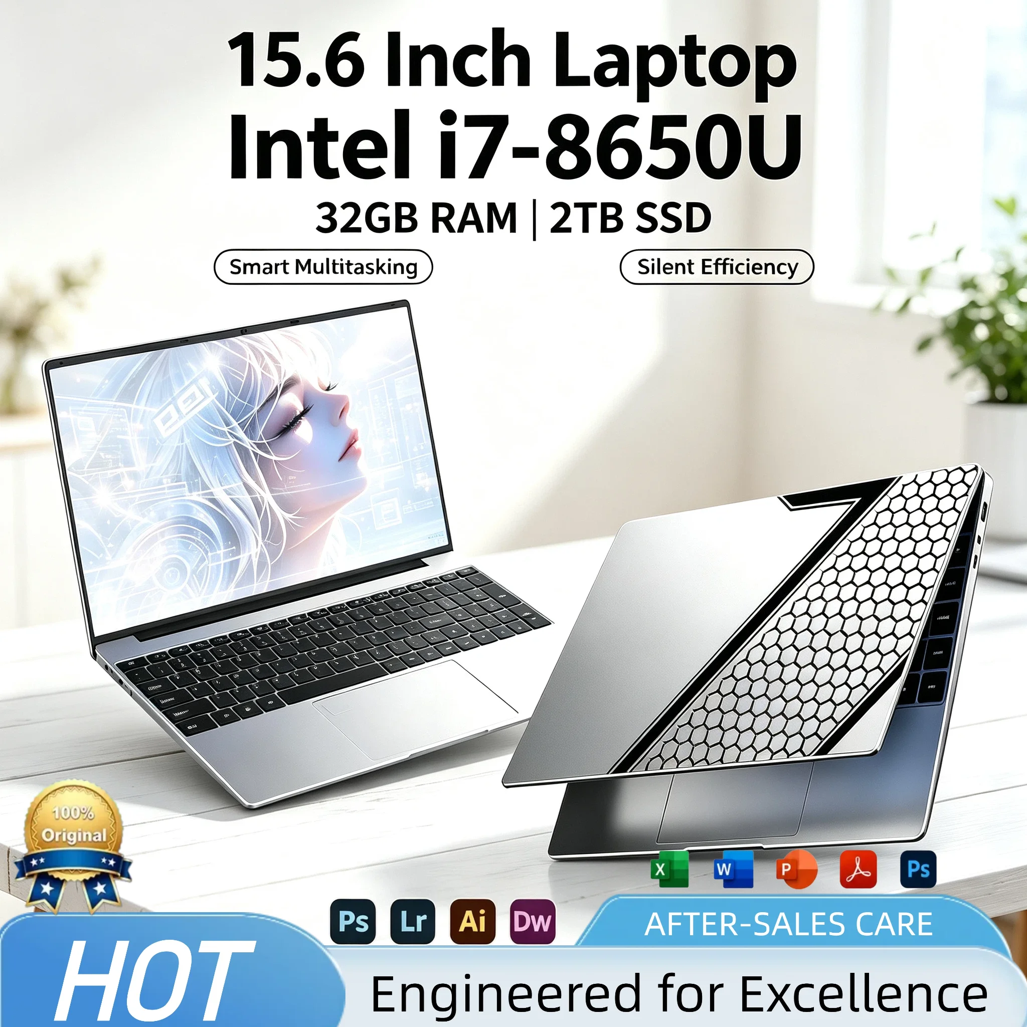 Intel Core i7-8650U 15.6 Laptop 4C8T 4.2GHz 8MB Cache Ultra Slim Fingerprint Backlit Keyboard 16GB 2TB SSD High Performance Pro
