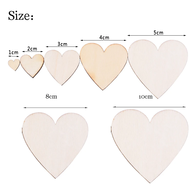 10-100mm Unfinished Wooden Hearts Love Blank Wood Slices DIY Crafts For Birthday Party Christmas Painting Wedding Decoration