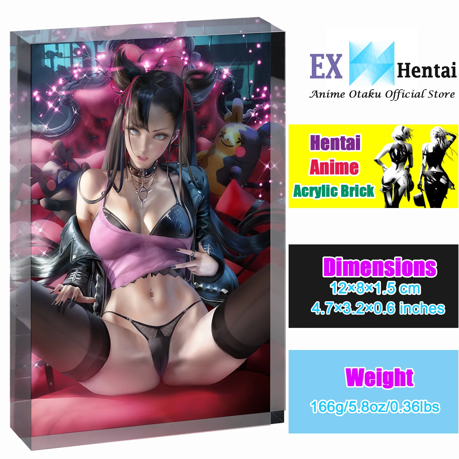 

Sexy Gothic Punk Girl Waifu Desk Poster, Anime Acrylic Block, Collectible Fan Art, Gamer Room Decor Gift for Men