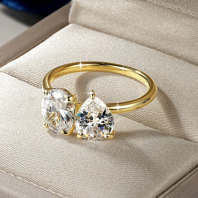 

Кольцо Lnngy 7x9 мм с овальным/грушевидным прозрачным цирконом, изысканный дизайн с двумя камнями, регулируемое, для женщин, тренд 2026 года, ювелирное украшение, подарок