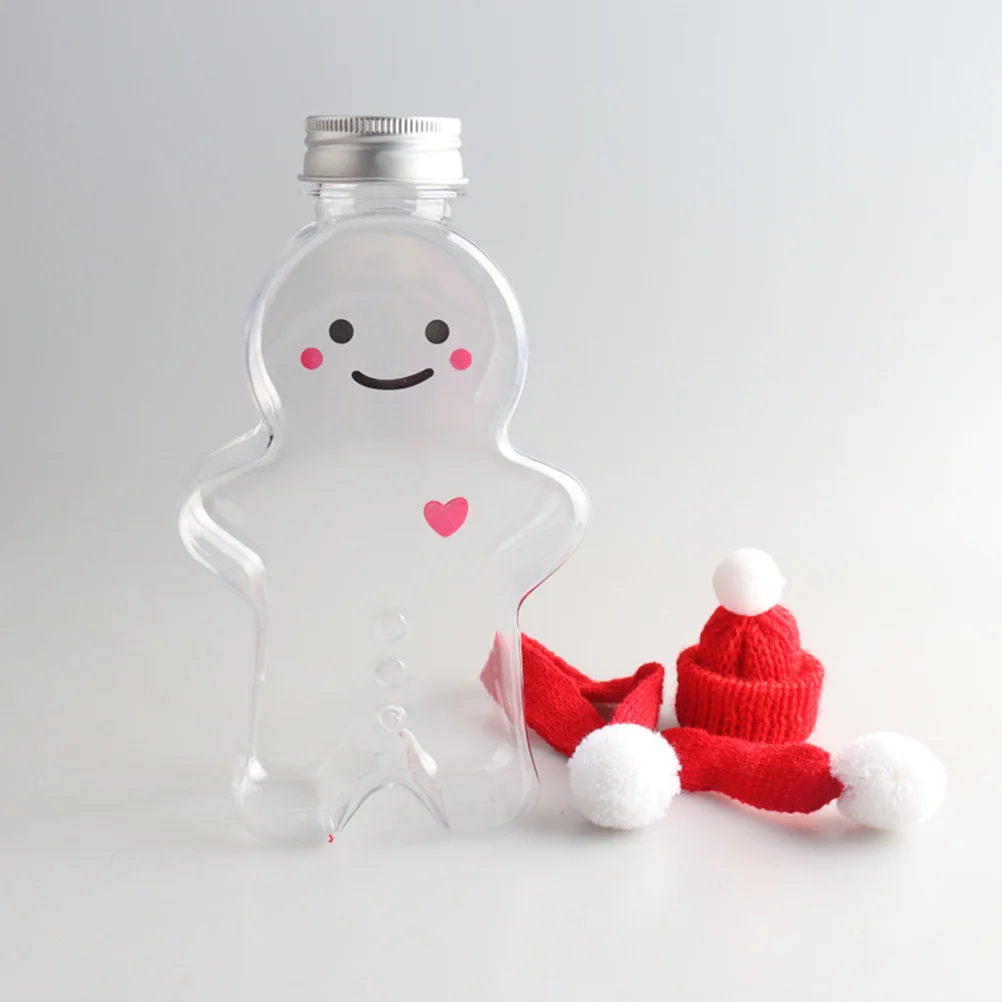 

3Sets Gingerbread Man Juice Bottles Xmas Small Empty Bottles Milk Protein Drink Storage Decorative Caps Scarves Christmas Party