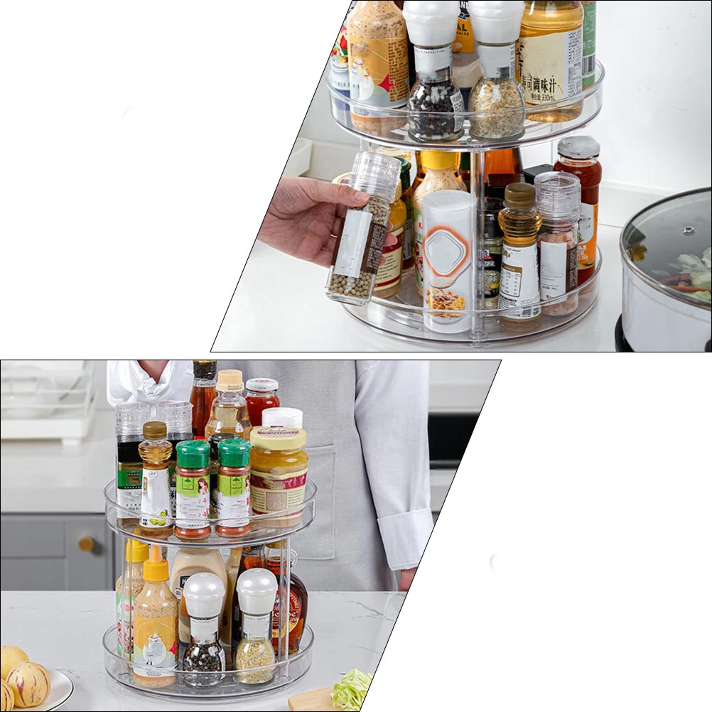 

1pc Double-Layer Seasoning Rack Transparent Rotatable Kitchen Organizer Condiment Storage Rack Household Spice Shelf