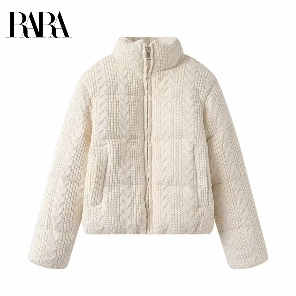 2024 RARA winter new women's bread coat fashion knitted thick warm cotton jacket coat stand collar long sleeve coat