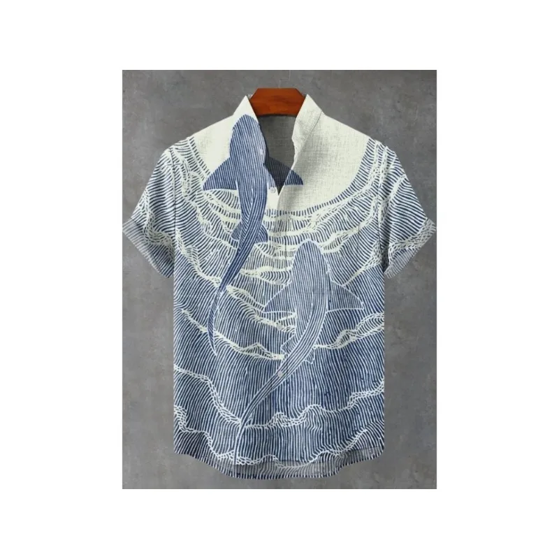 

Men's vintage fish-pattern summer shirt, casual linen short-sleeved shirt, fishing enthusiast clothing, Beauty Style, 2025
