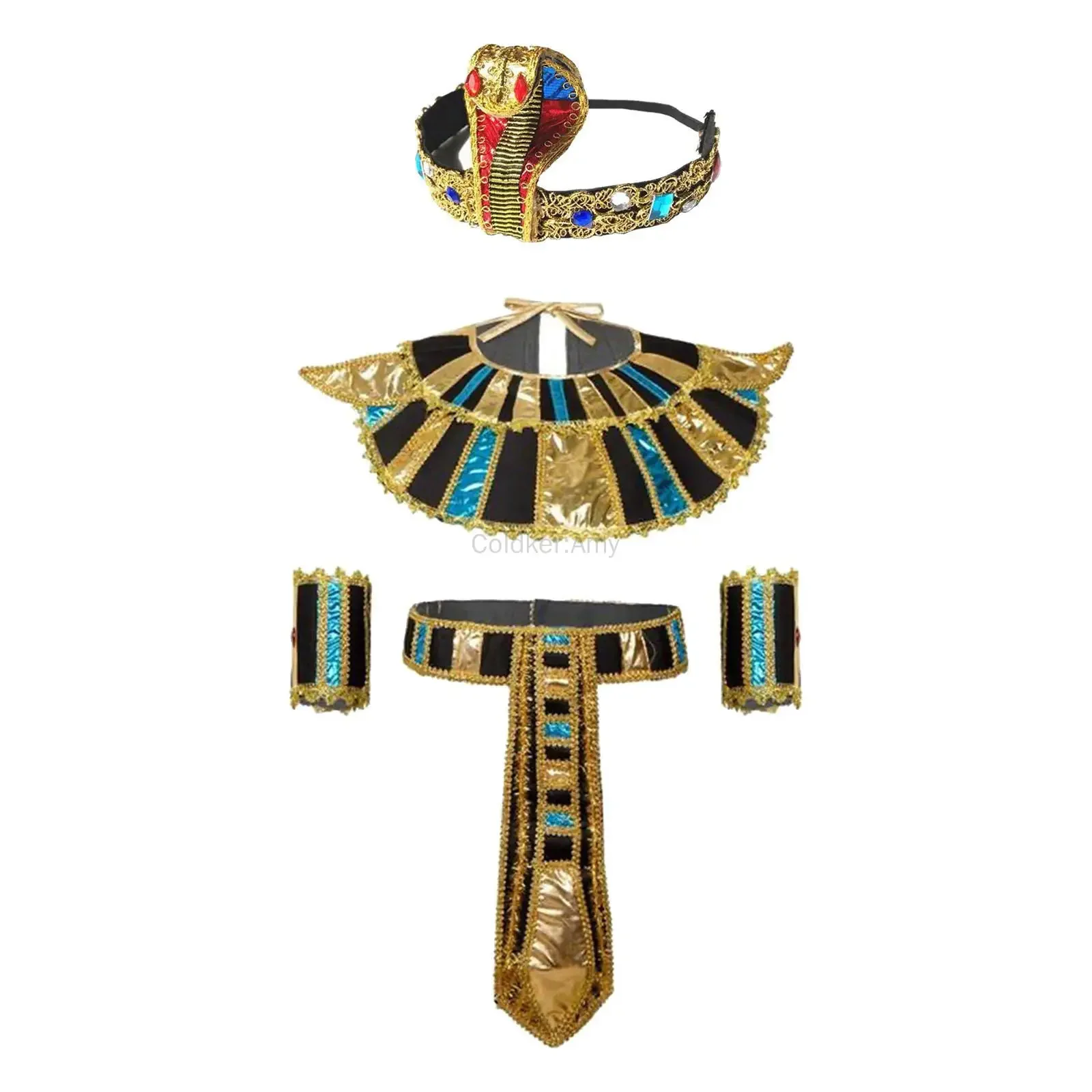 

Egyptian Hair Accessories Themed Costume Set Headband, Necklace Wrist Cuff Belt 5 Pieces Set Egyptian Costume Accessories