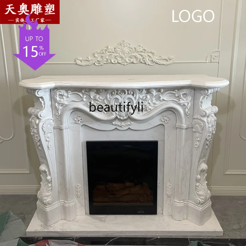 Marble fireplace French light luxury living room decoration hand-carved marble mantel