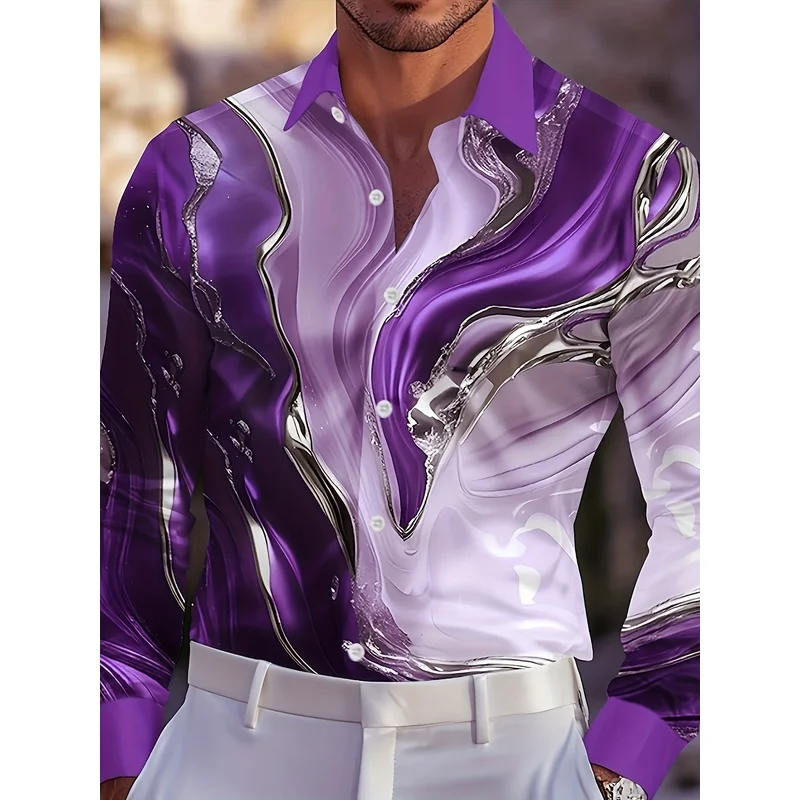 Men's Blue White Paisley Pattern Shirt Long Sleeve Business Casual Comfortable Breathable Office Versatile Top