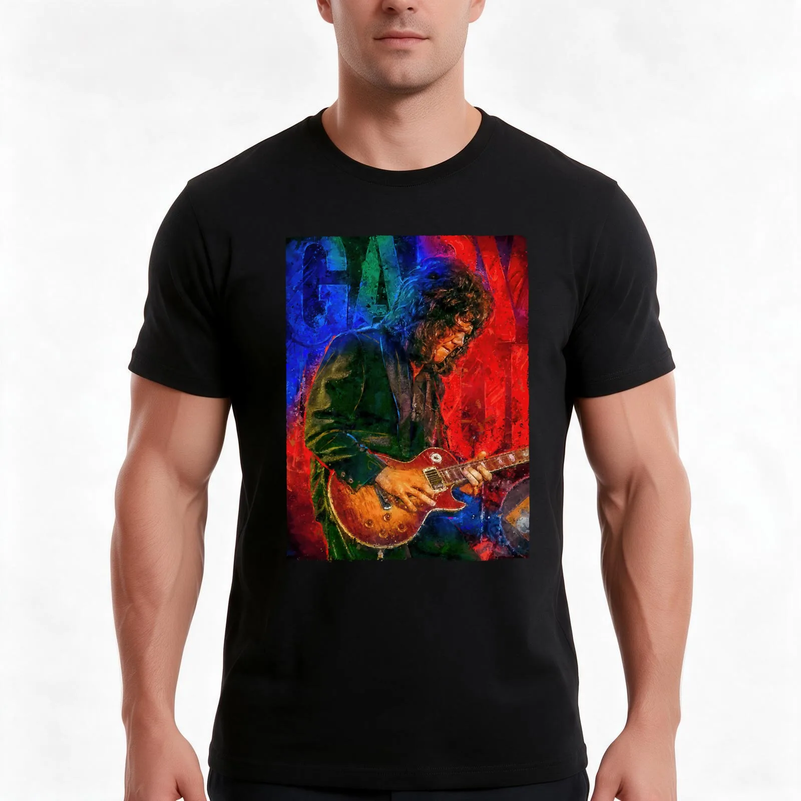 Gary moore tribute portrait art T-Shirt Summer Casual Cotton Tee Oversized Streetwear Tops Vintage Graphic Print 100% Cotton