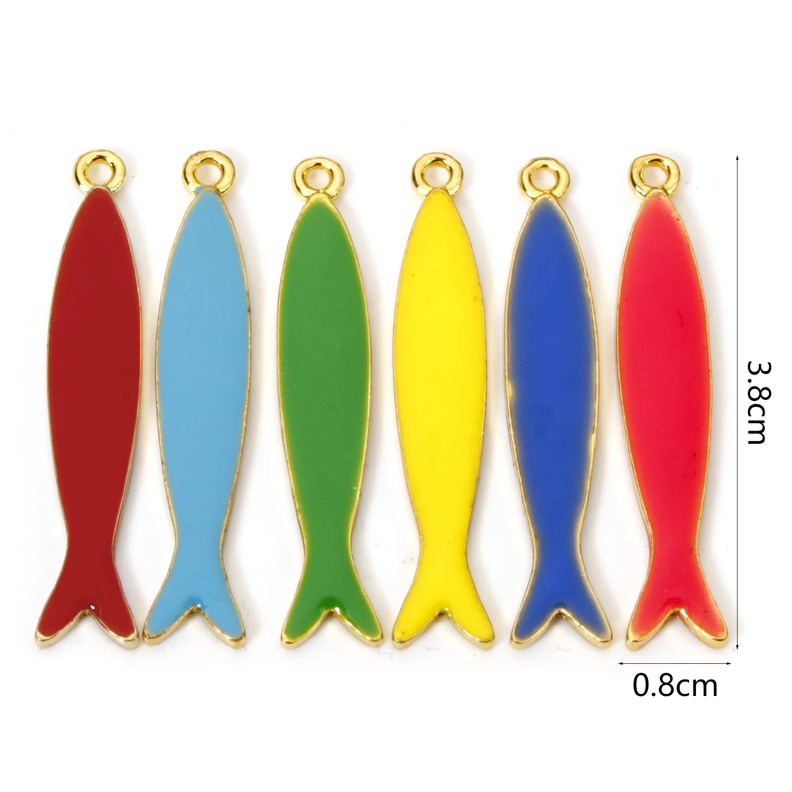 5 Piece Zinc Based Alloy Fish Enamelled Sequins Pendants Gold Color Metal Charms For DIY Jewelry Making 3.8cmx0.8cm