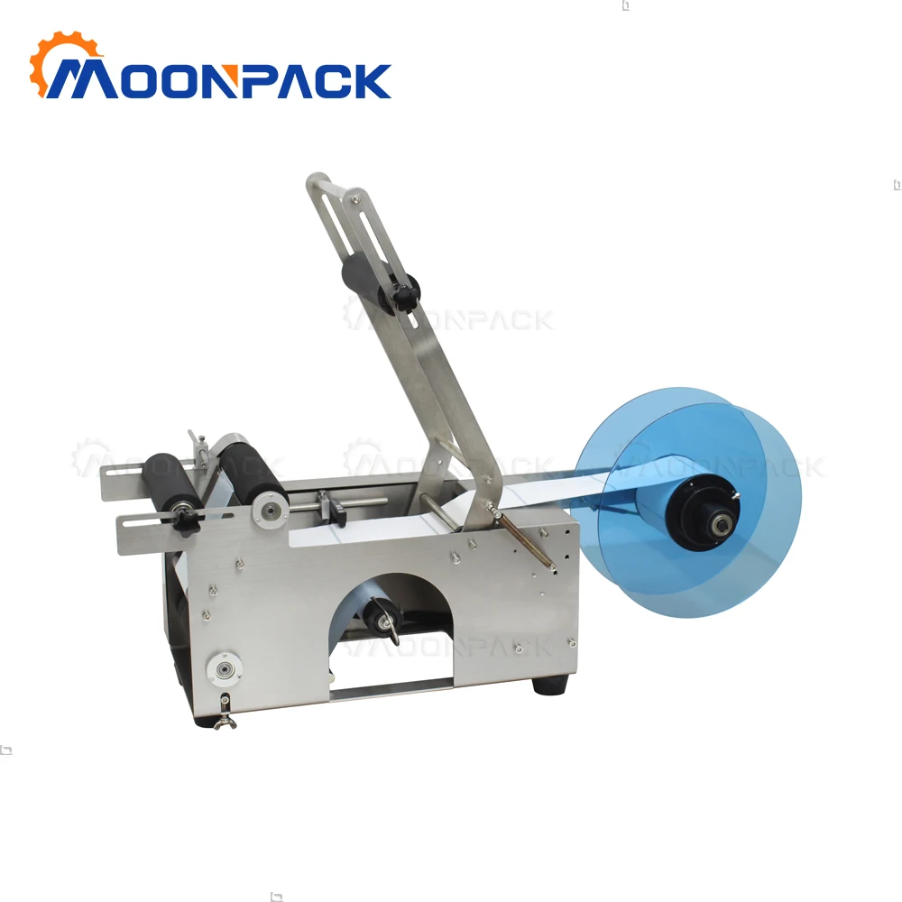 Moonpack MT-50S Labeling Machine Cylindrical Small Round Can Cosmetics Self-adhesive Sticker Desktop Semi-auto Labeling  Machine