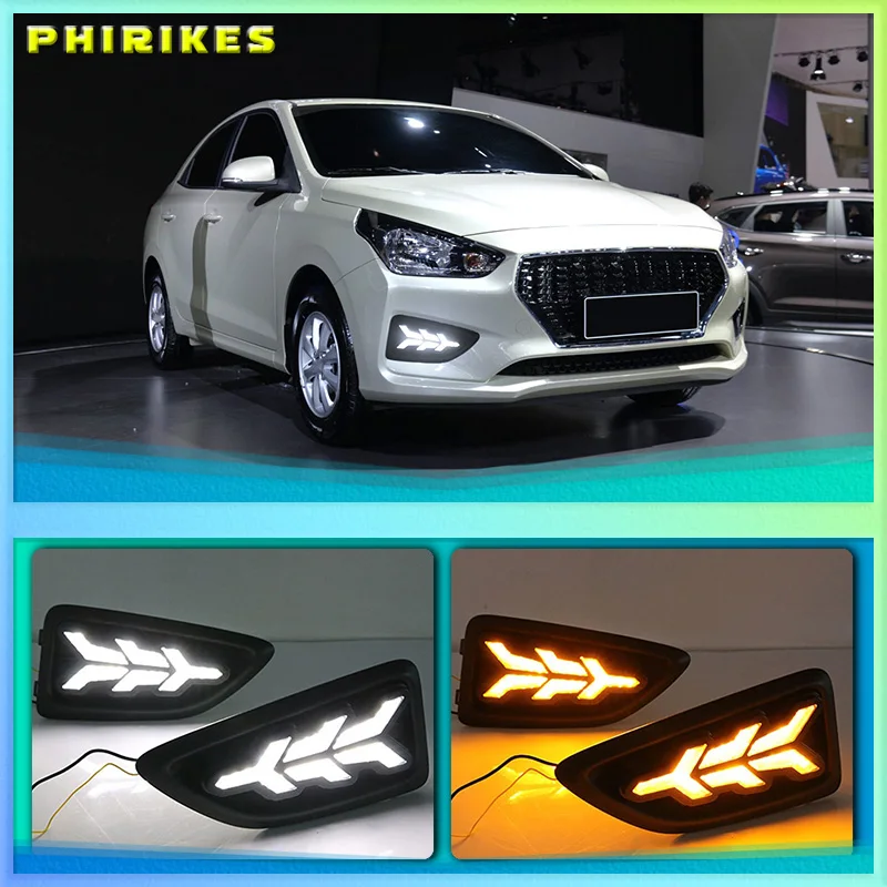 

2Pcs LED DRL Daytime Running Lights for Hyundai Accent VERNA 2017 Fog Lamp Day Light with Turn Signal Function