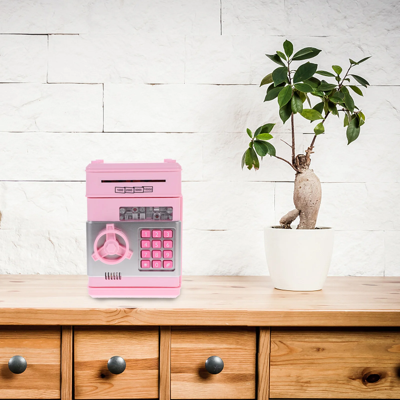 Spaarpot voor sleutelslot Automatische kassa Munt Spaarpot Besparingscadeau (roze)