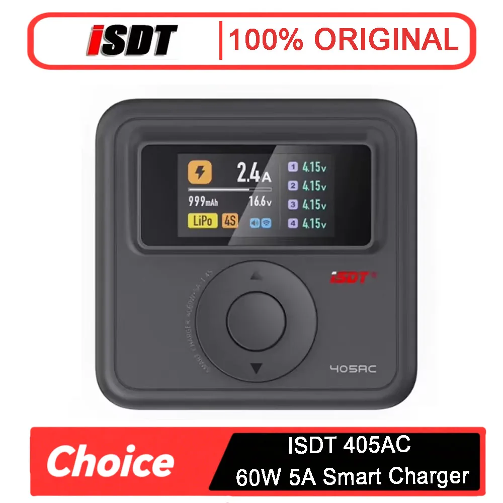 

ISDT 405AC 60W 5A Smart Charger XT60 for 1~4S LiFe LiHv LiPo 1~7S Pb 1~12S NiMH/Cd Battery