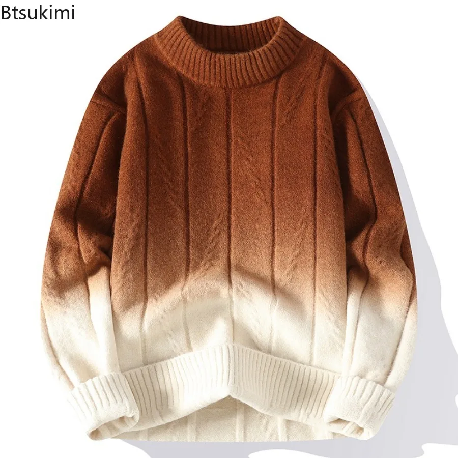 

2025 Knitted Sweaters Men's Autumn Color Matching Loose Round Neck Long Sleeve Sweater Male High Quality Warm Knitwear Pullover