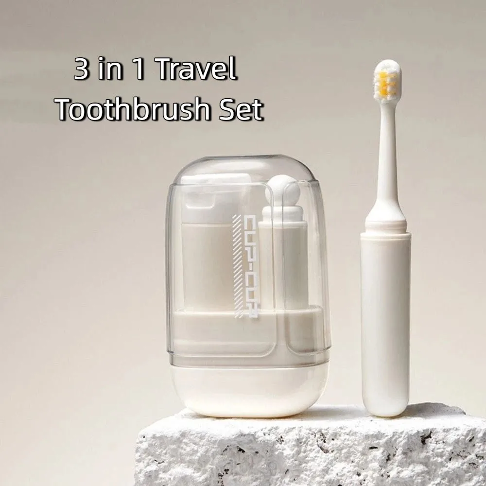 Portable 3 in 1 Travel Toothbrush Set Plastic Folding Mouthwash Cup Space Saving Toothpaste Toothbrush Organizer Business Trips