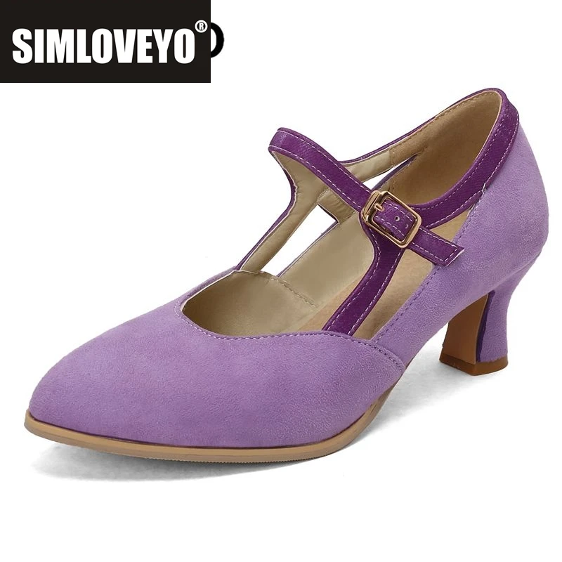 

SIMLOVEYO 2025 Новый дизайн Женские туфли-лодочки из флока Замшевые туфли с острым носком Странные каблуки 6 см с пряжкой и ремешком Большой размер 46 47 48 Повседневная женская обувь
