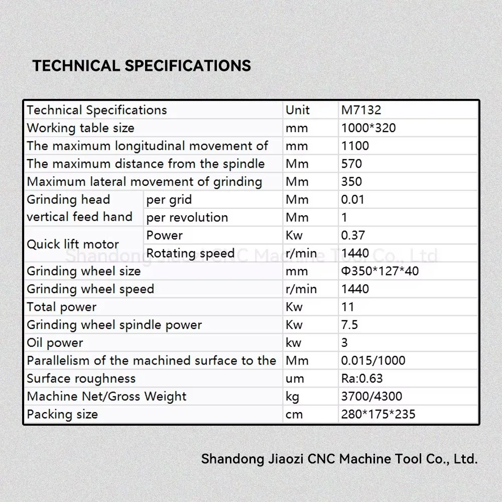Hydraulic for Surface Grinding Machine Automatic Feed 7.5kW 380V/220V Precision Grinder for Metalworking Workshop