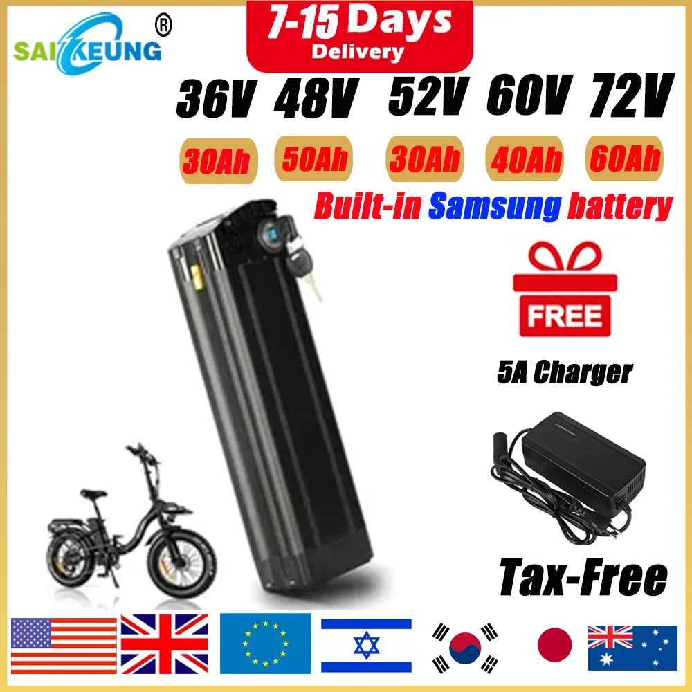 

Brand new SilverFish 36v 48v 52v 60v 72v Electric Bike Downtube Lithium Battery 20ah30ah 40ah 50ah 60ah Akku Accu De Litio 2000w