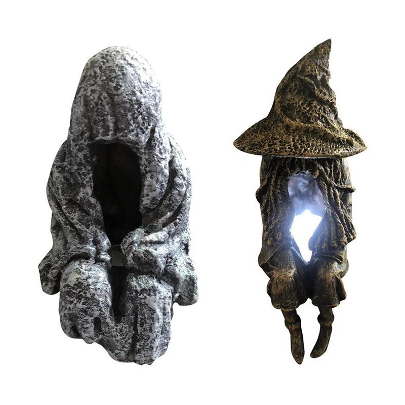 LUDA Witch Ghoul Statues Yard Lamp Sitting Resin Ornaments LED Garden Light For Outdoor Decor Mystery Garden Accessories