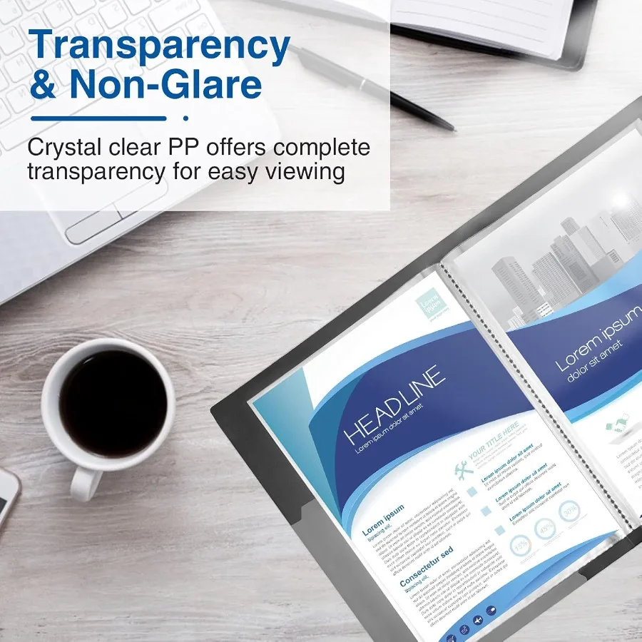 Carpeta de portafolio de arte resistente de 30 bolsillos con fundas de plástico de 9x12 en negro para exhibir hasta 60 páginas Protector de hoja transparente