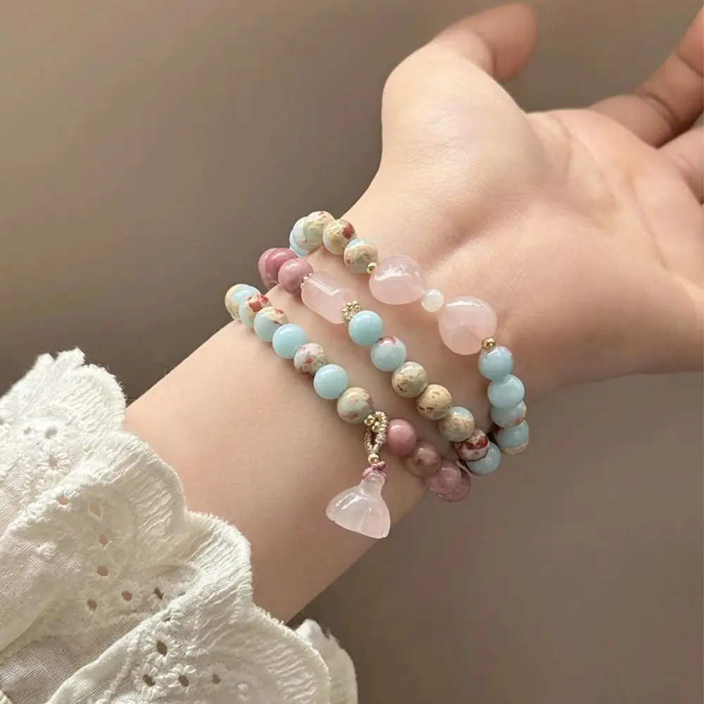 Exquisite Neo-Chinese Style Beaded Bracelet Pink Smudge Hanfu Style Necklace Unique Multilayer Women's Jewelry Daily Wear