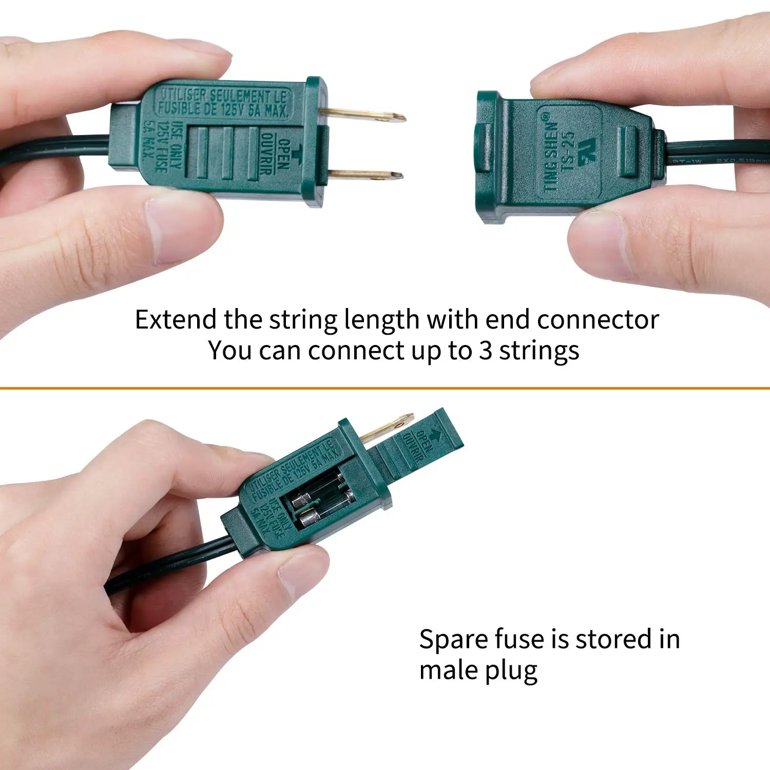 Jenis pijar C7 Cahaya String Hijau atau Putih SPT-1 Kabel 20 soket dengan 20 PCs Bulb Menyatu Plug Ujung ke Ujung Koneksi