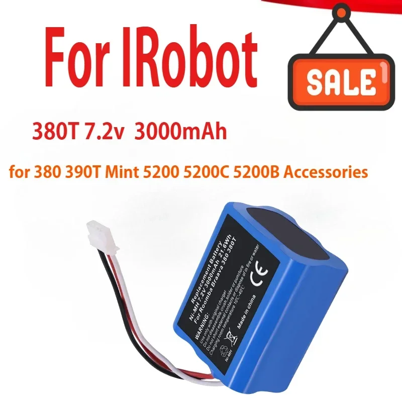 

3000mAh Battery Rechargeable Battery for IRobot Braava 380T 380 390T Mint 5200 5200C 5200B Accessories 7.2V Bateria